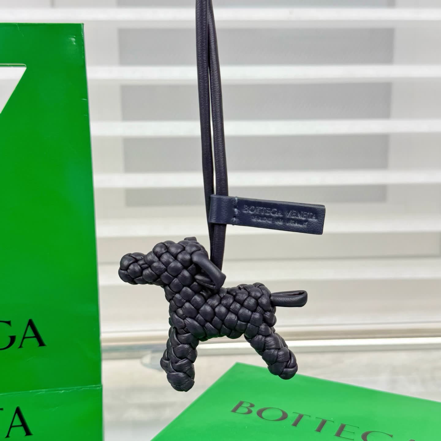 Bottega Veneta Black Intrecciato Leather Dog Charm